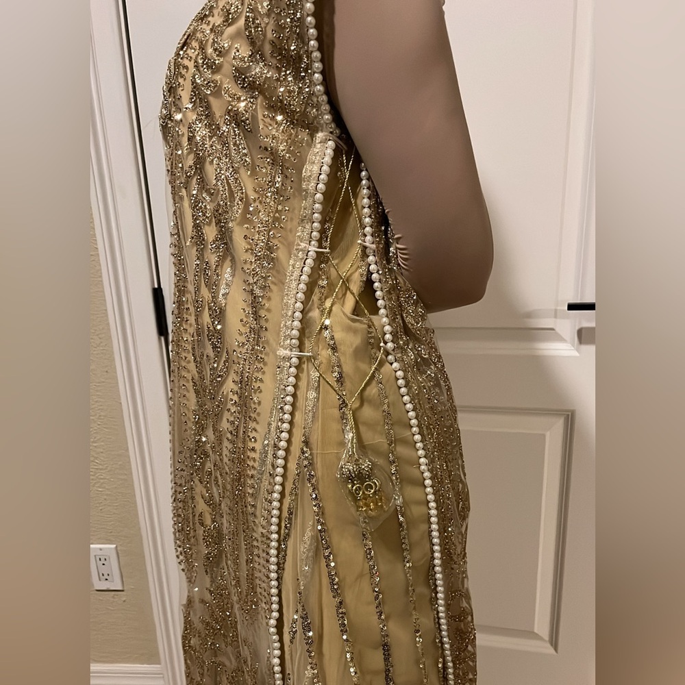 Elegant Gold bridal anarkali maxi gown sparkly shimmery Embellished Dress